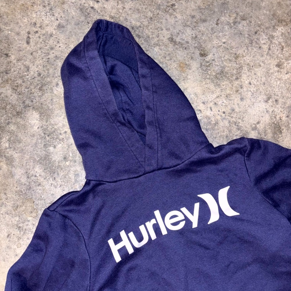 Hurley One and Only Hoodie Boys Large 14/16 Blue Fleece Lined Ribbed Hem Winter